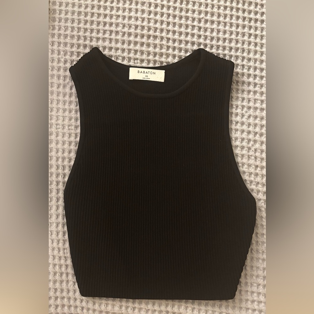Aritzia Babaton Sculp Knit Crop Racer Tank - Black XS